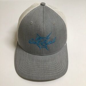 Get Reel Snapback Fishing Hat Cap Mesh Back Marlin Gray Aqua Blue Deep Sea FL